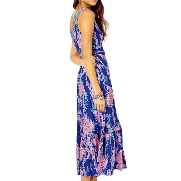 Lilly Pulitzer Madsen Midi Dress in Borealis Blue/Swim on Over- Size XL - Picture 4 of 10